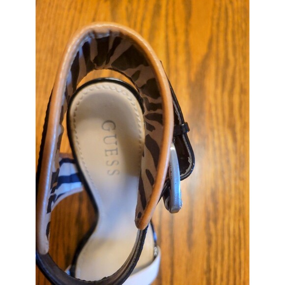 GUESS Women Size 7M Black Patent Leather Stiletto Heels 4.5 Cream and Tan - Picture 7 of 14